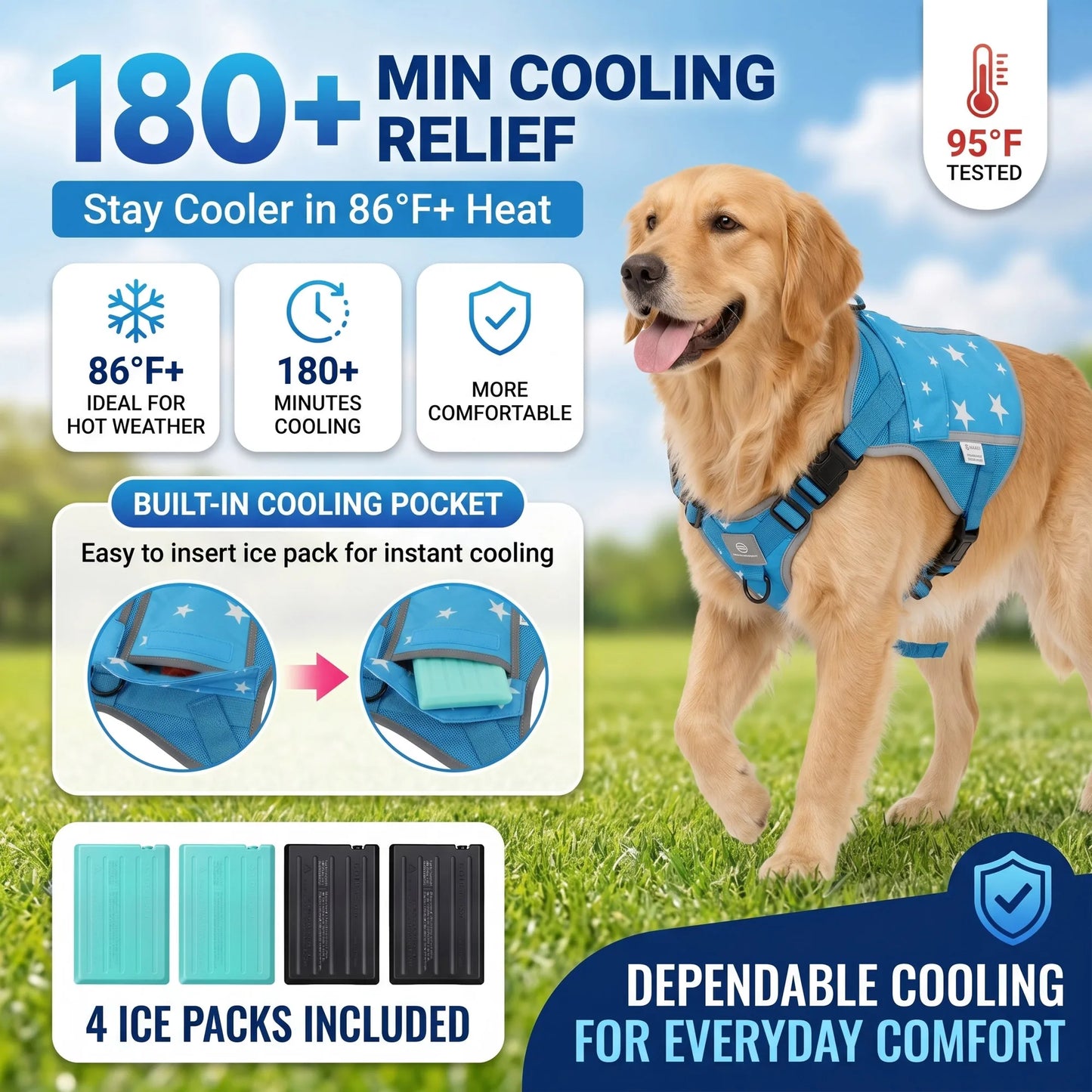 Dog Cooling Vest Harness Jacket With Freeze Activated Packs
