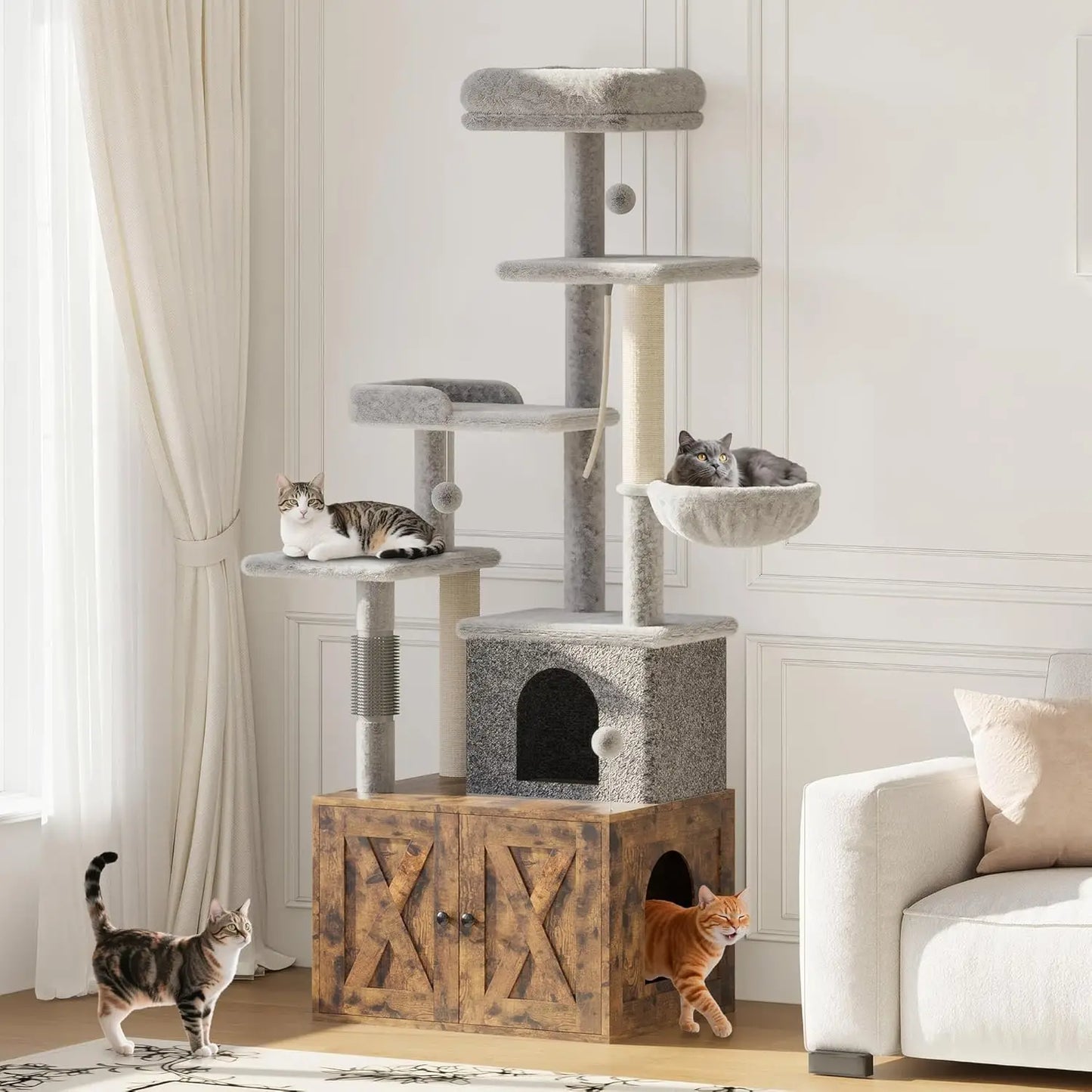 HiMISS Multi Level Cat Villa With Litter Box Scratching Post