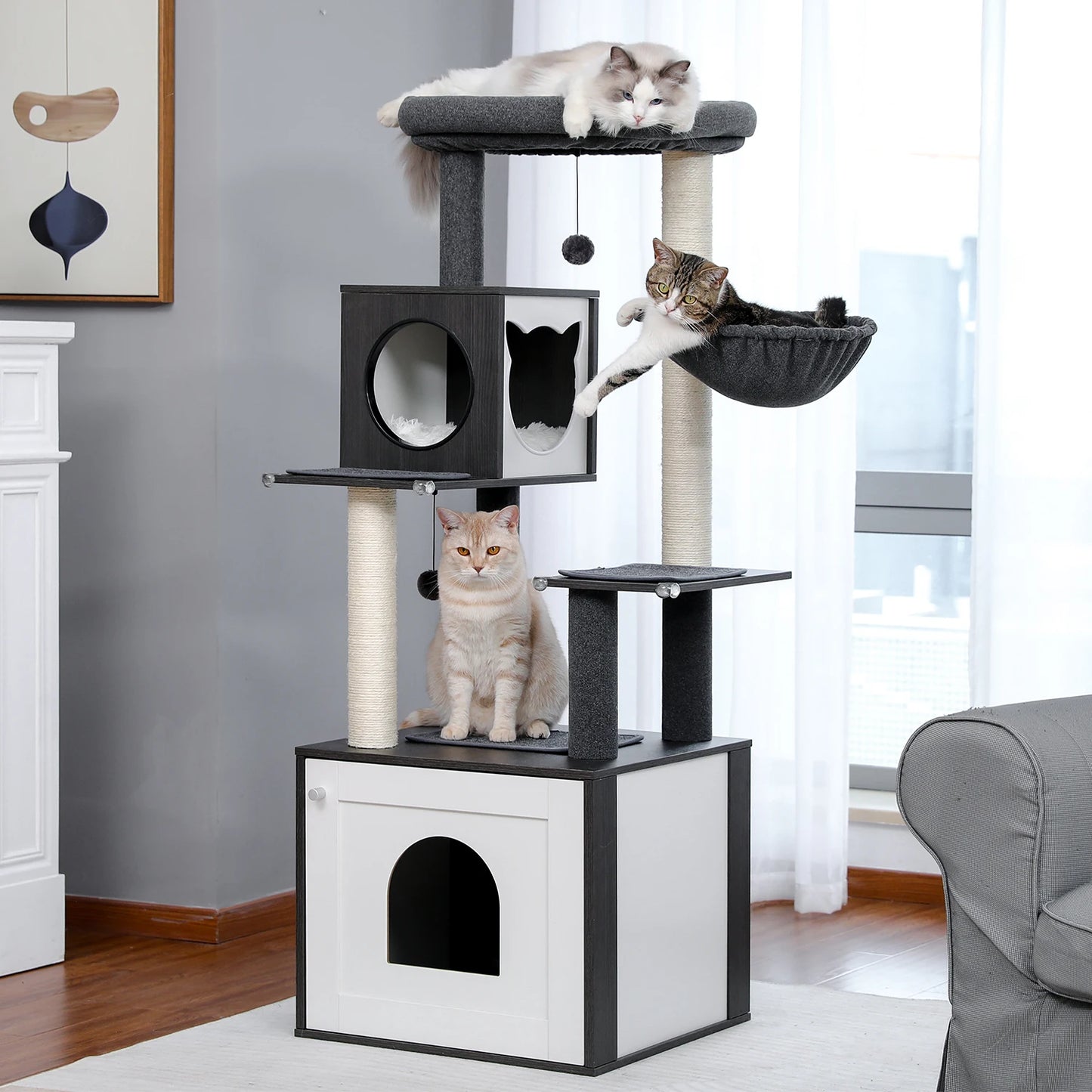 Pawz Multi Level Cat Tree With Scratching Posts And Hammock