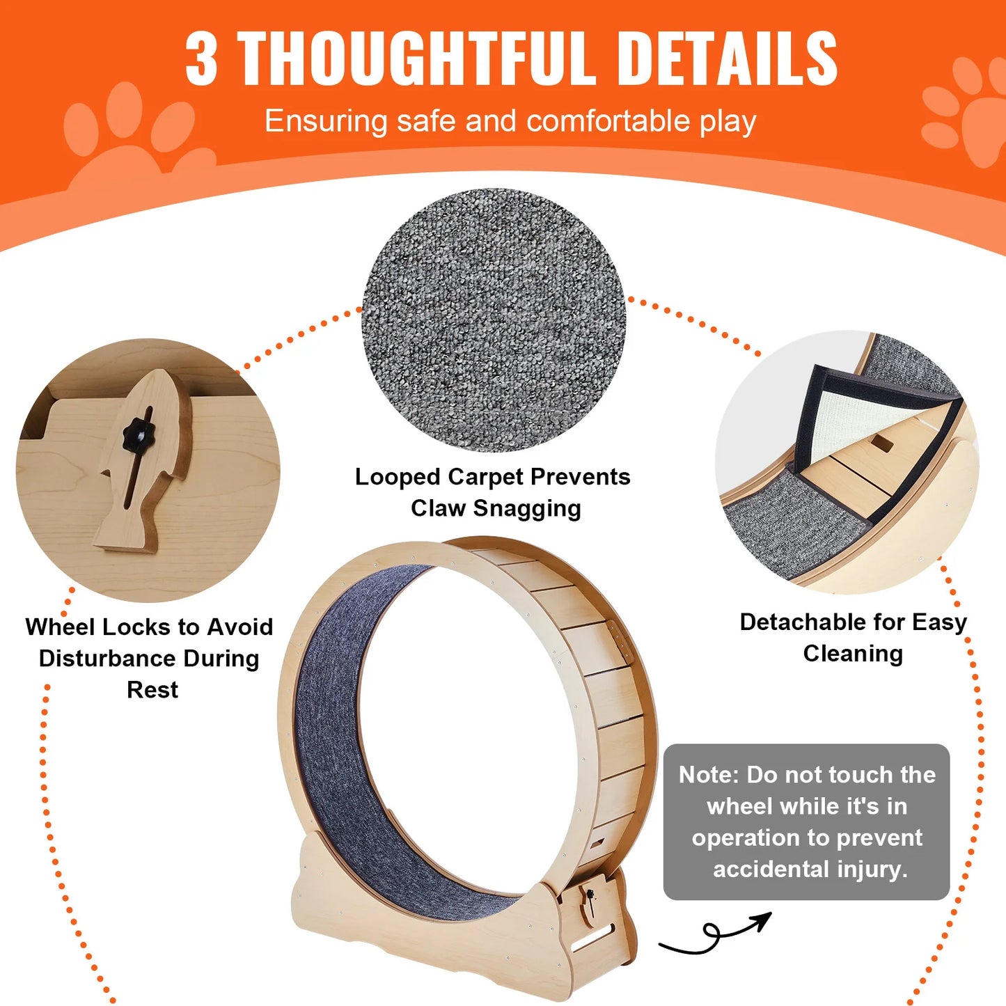 Wooden Cat Exercise Wheel Indoor Treadmill With Detachable Carpet