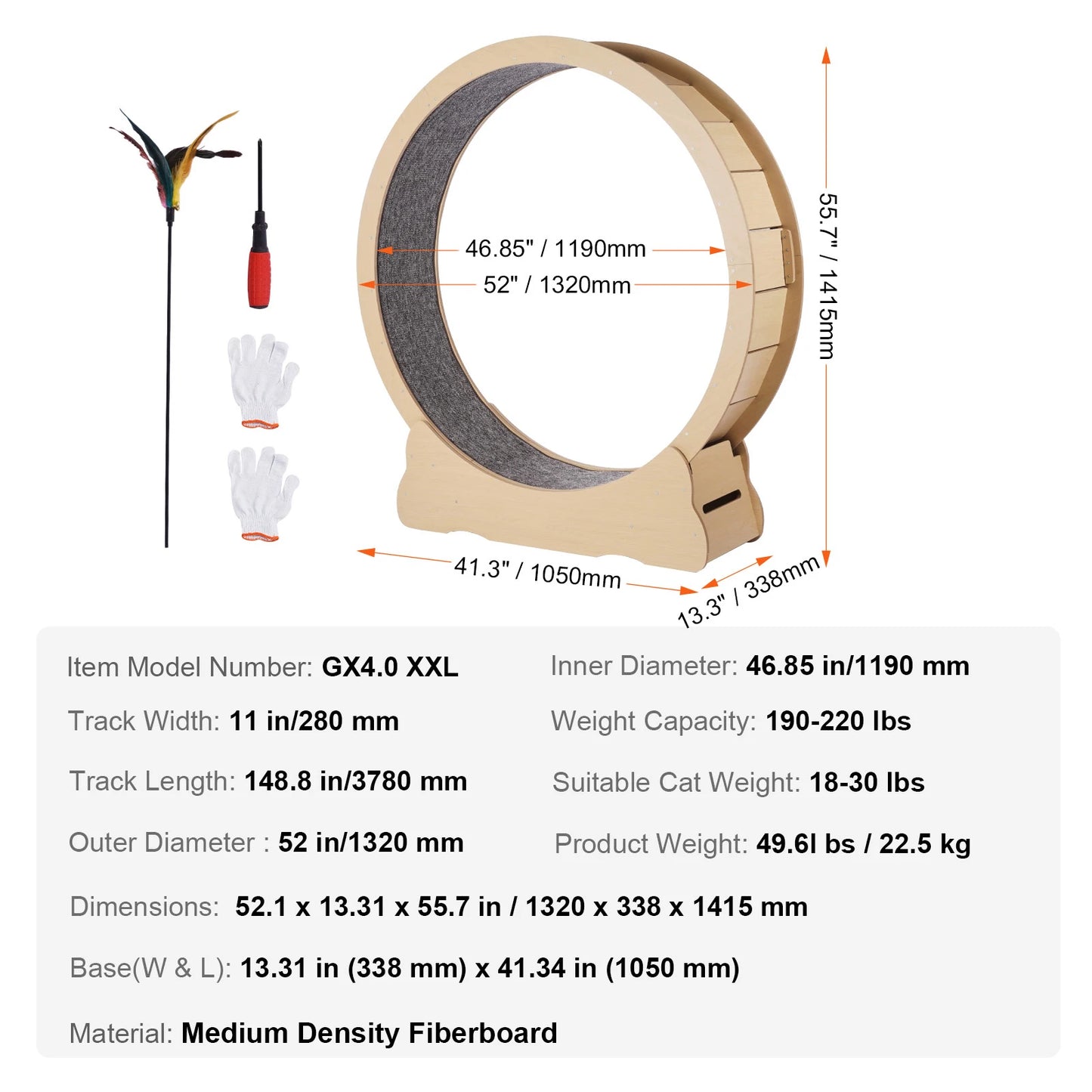 Wooden Cat Exercise Wheel Indoor Treadmill With Detachable Carpet