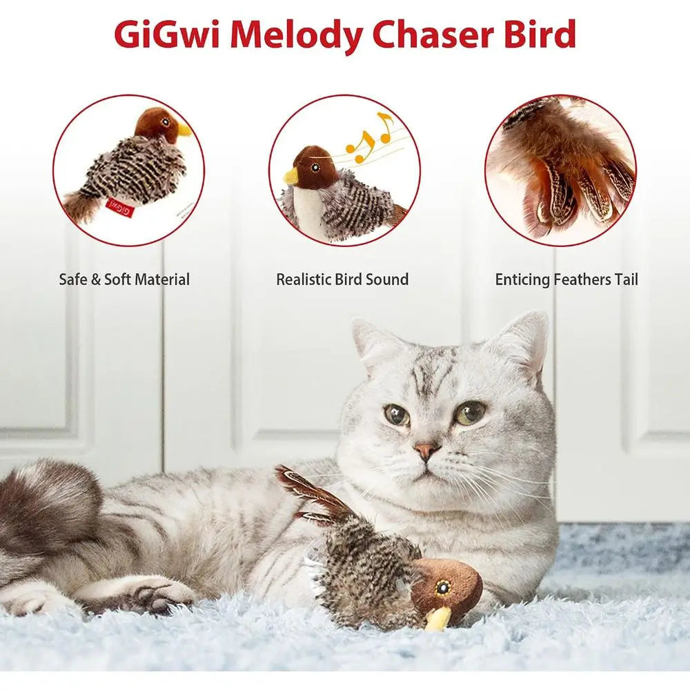 Interactive Cat Toy Bird Squeaky Chirping With Feather Tail