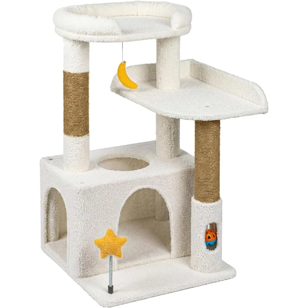 NBVCX Dual Tier Cat Tree With Condo Hammock And Brush