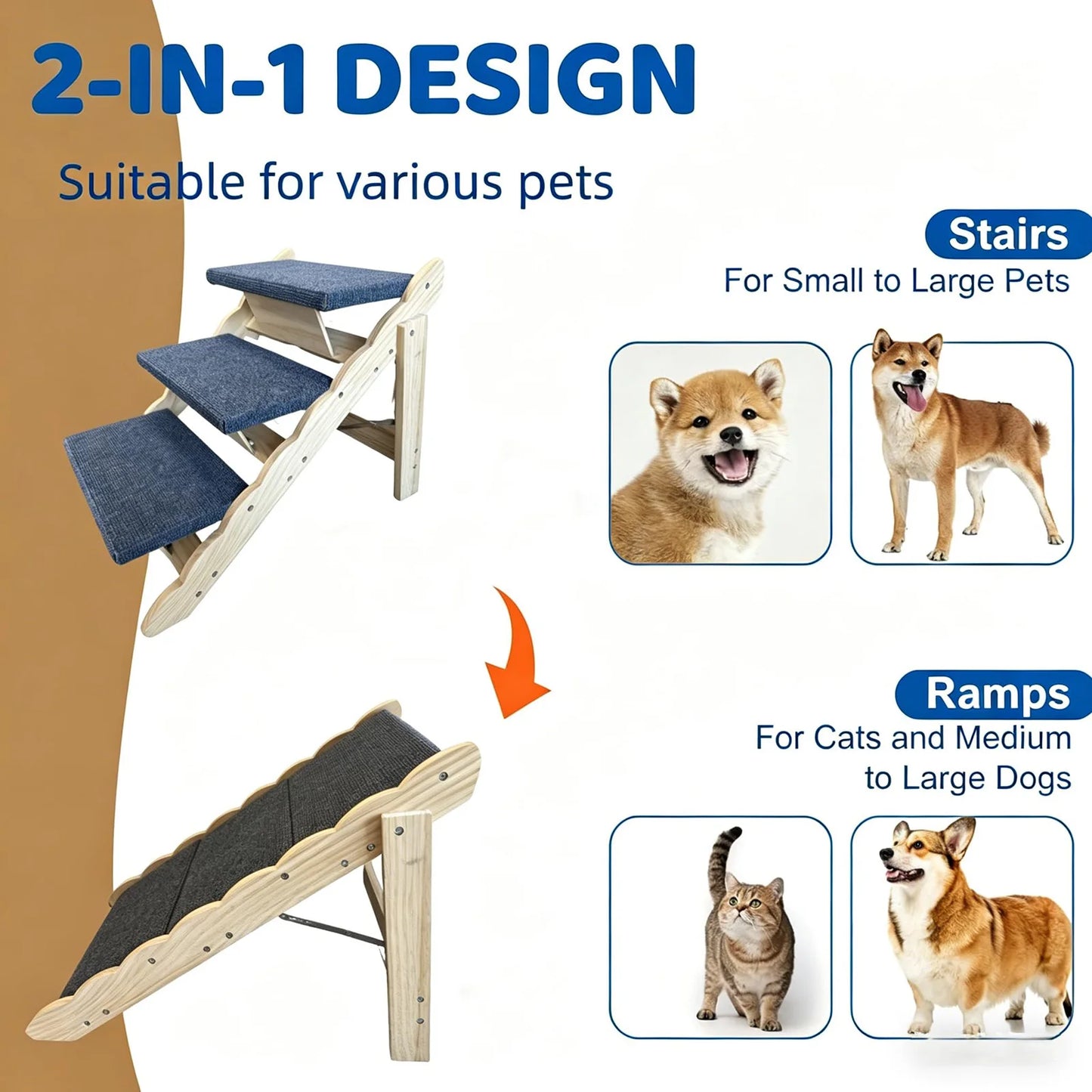 DishyKooker Wooden Pet Stairs And Folding Dog Safety Ramp