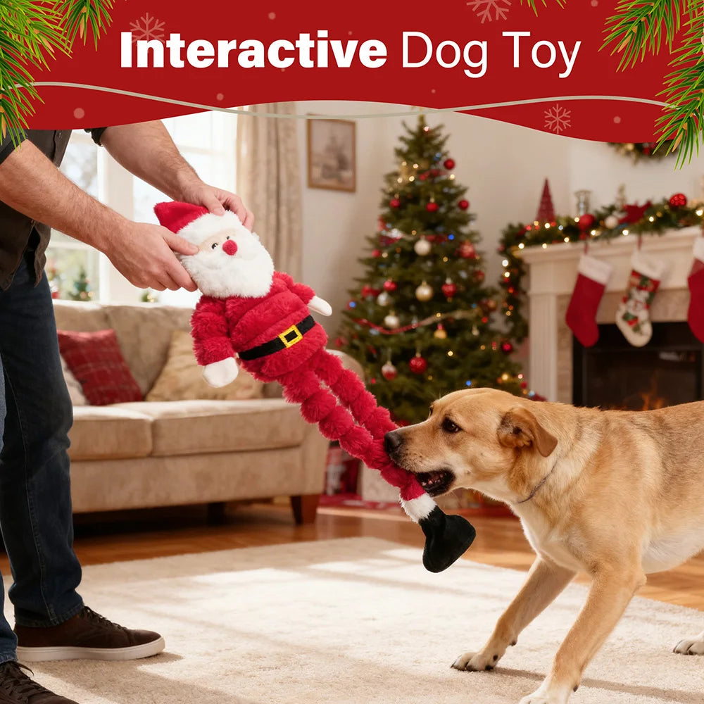 Santa Claus Plush Dog Toy Squeaky Crinkle Christmas Decoration