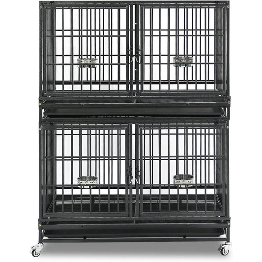 Stackable Heavy Duty Dog Crate Kennel With Wheels And Divider