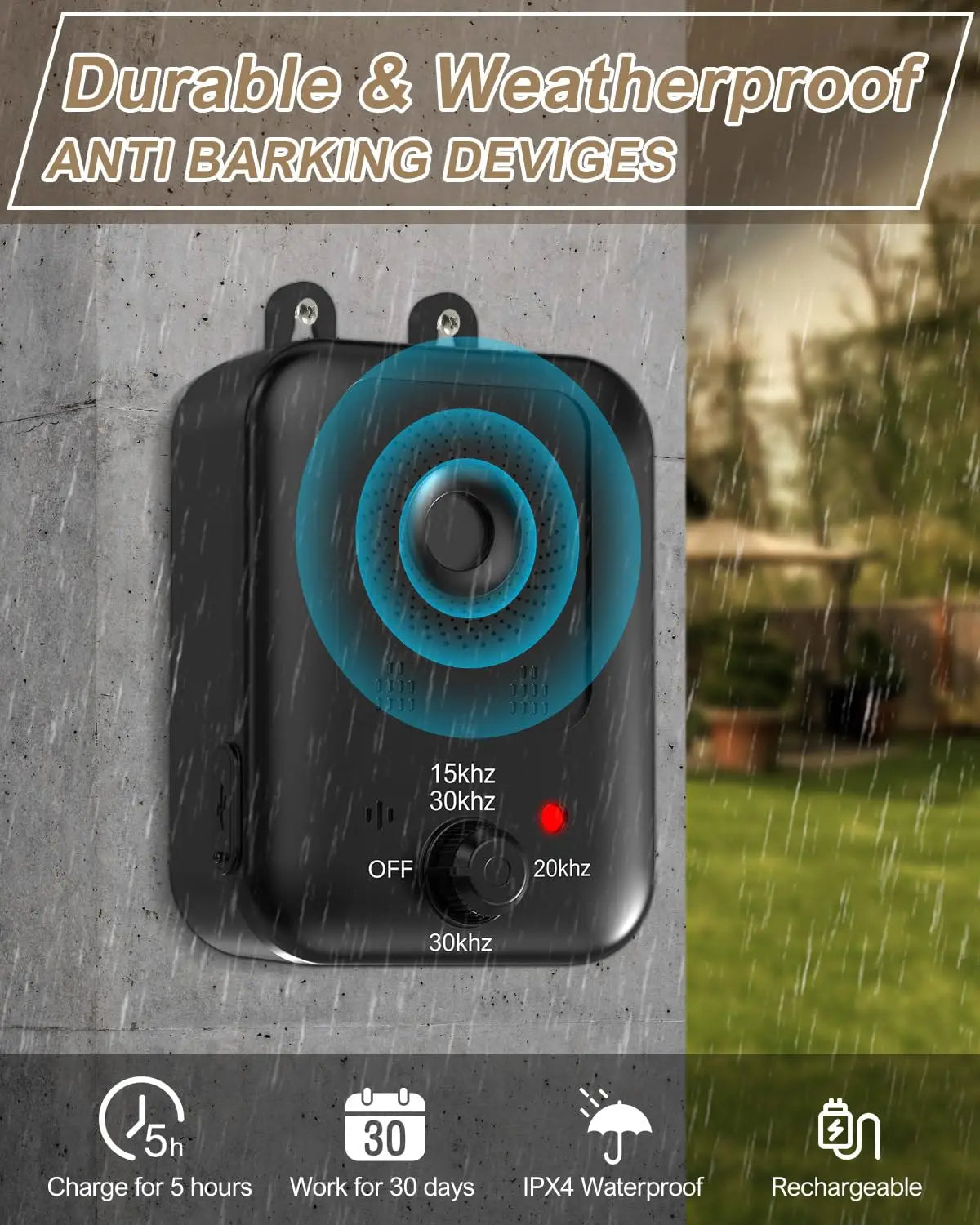 Automatic Ultrasonic Dog Bark Deterrent Rechargeable Indoor Outdoor