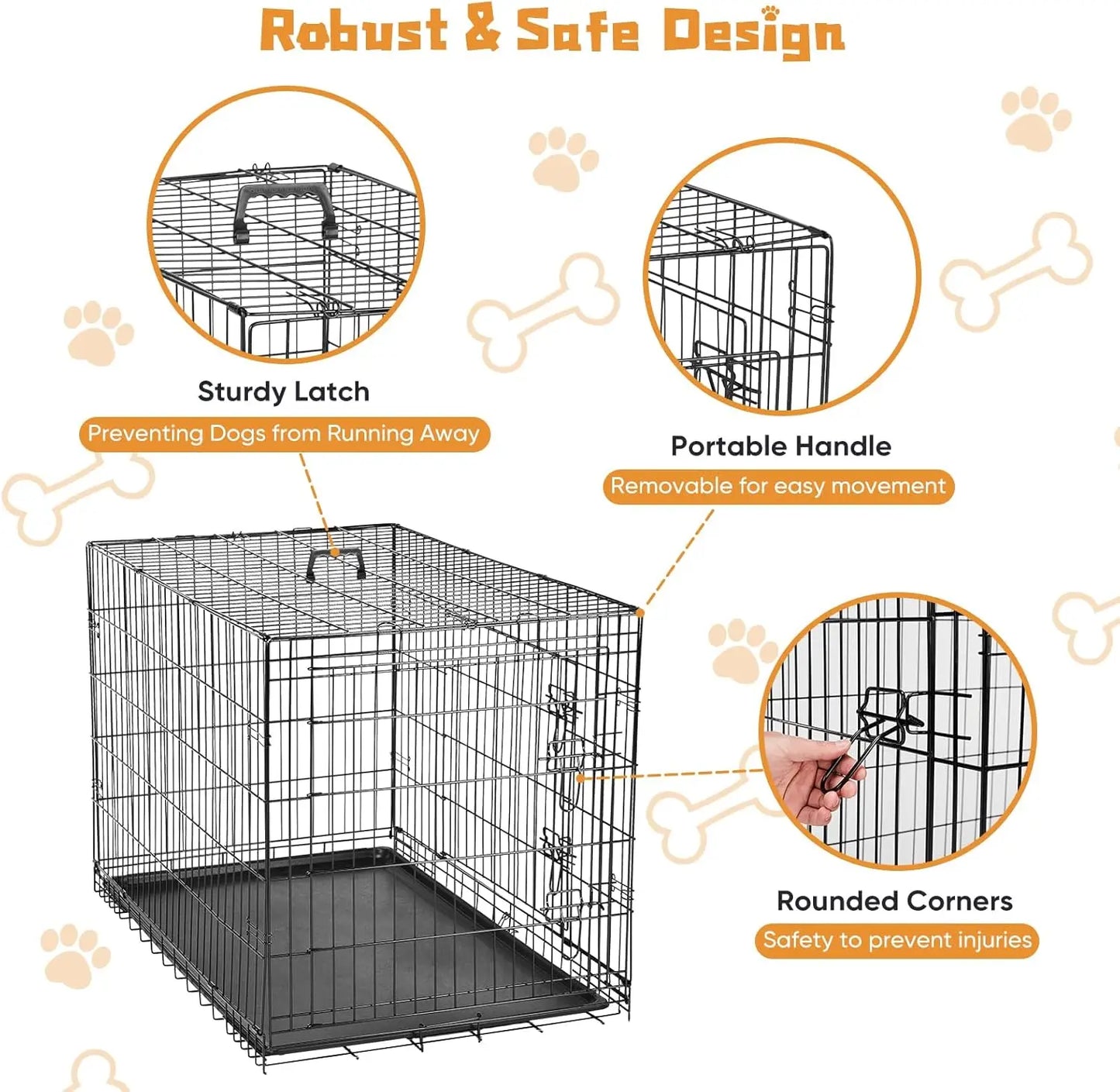 Double Door Dog Cage With Leak Proof Tray Folding Metal Kennel