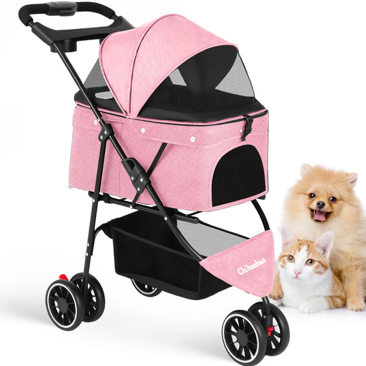 CHIHUAHUA Pet Stroller Foldable 3 Wheel Breathable Mesh Carrier
