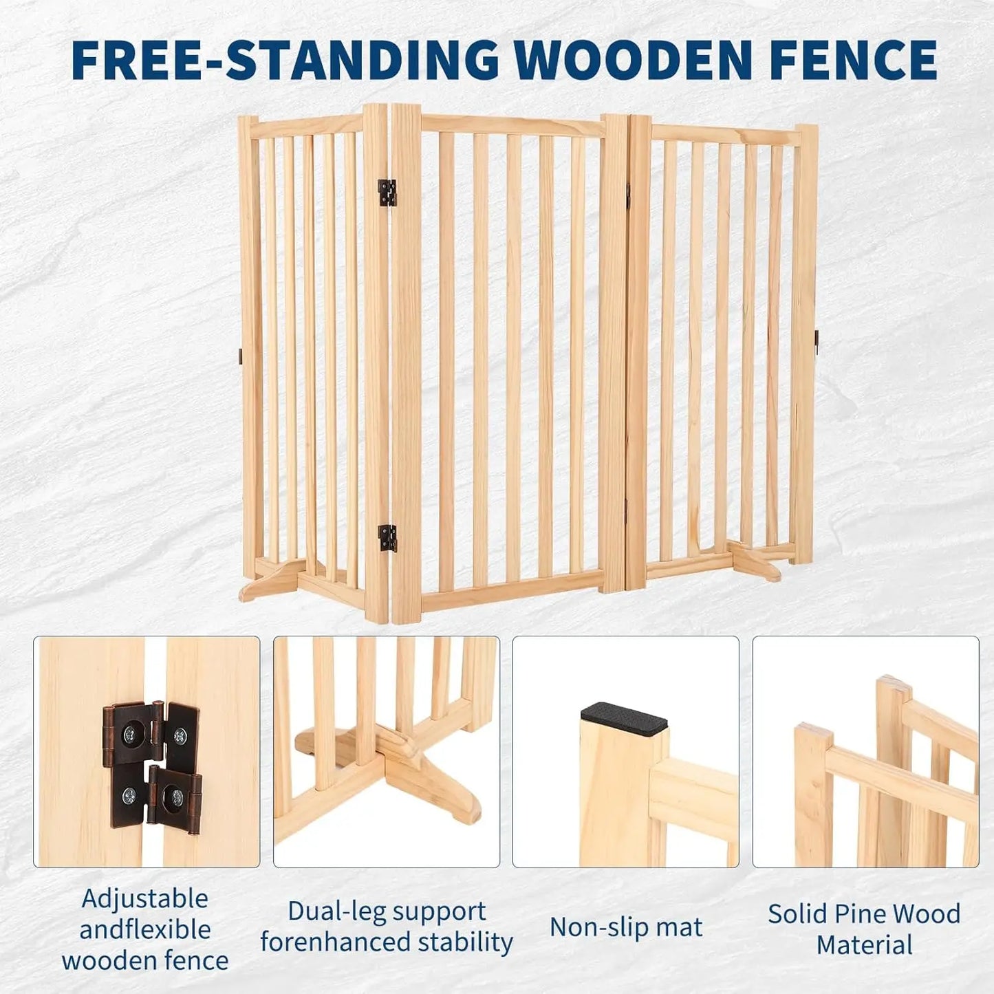 HiMISS Freestanding Wooden Dog Gate Foldable for Doorways and Stairs