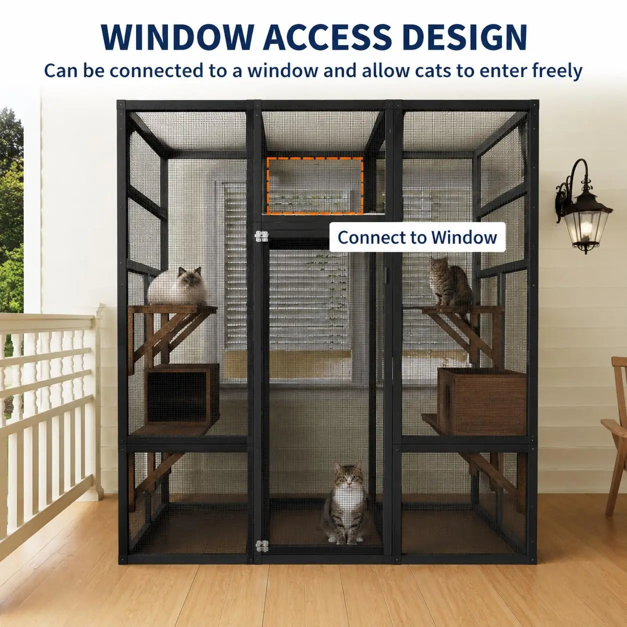HiMISS Outdoor Catio Cat Enclosure Wooden House With Raised Platforms