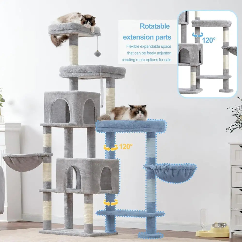 Cat Tree Tower With Scratching Posts Extended Platforms Sisal Columns Hammocks