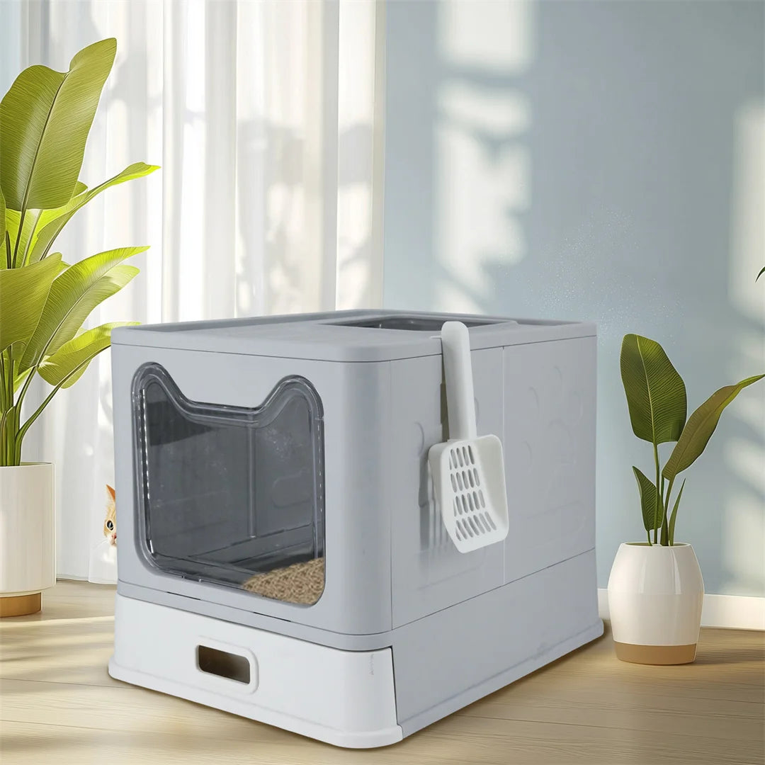 Detachable Enclosed Cat Litter Box With Stainless Steel Pan