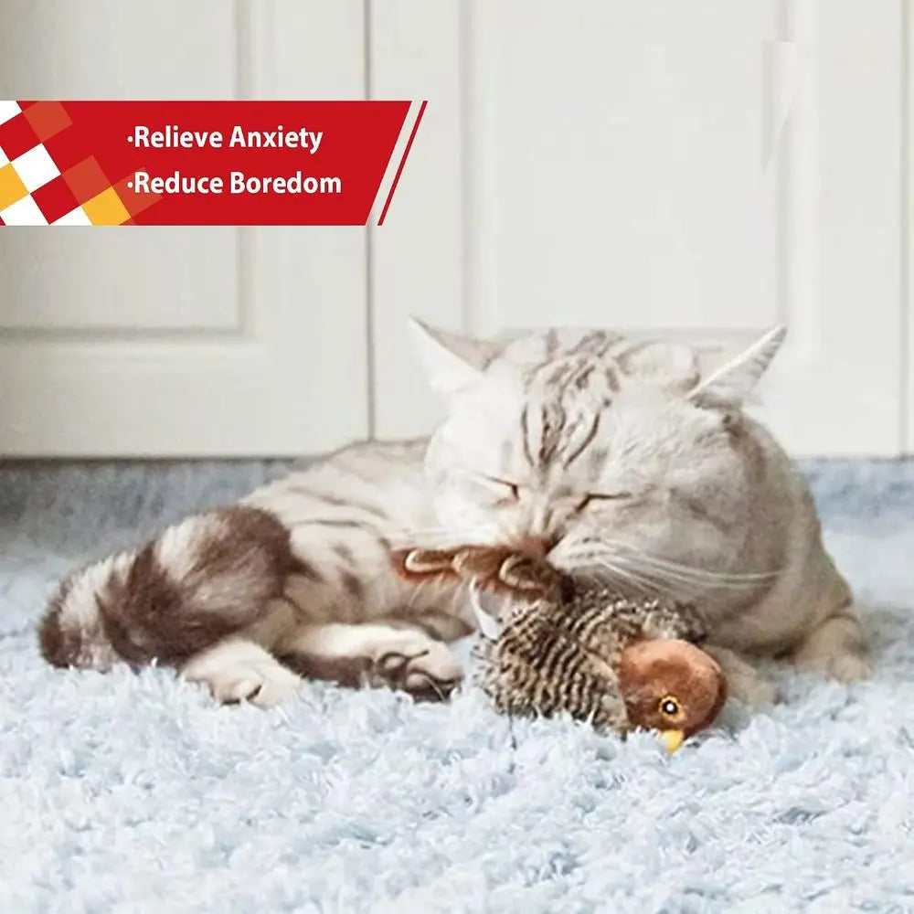 Interactive Cat Toy Bird Squeaky Chirping With Feather Tail