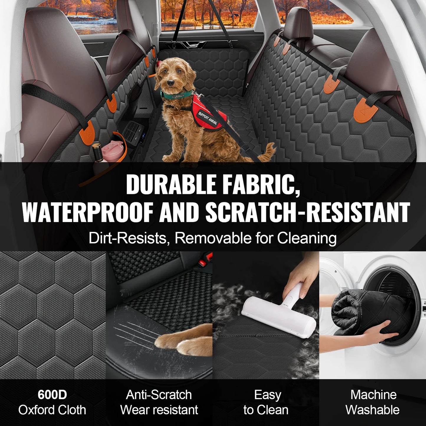 SucceBuy Dog Car Seat Cover With Mesh Window Storage Pockets