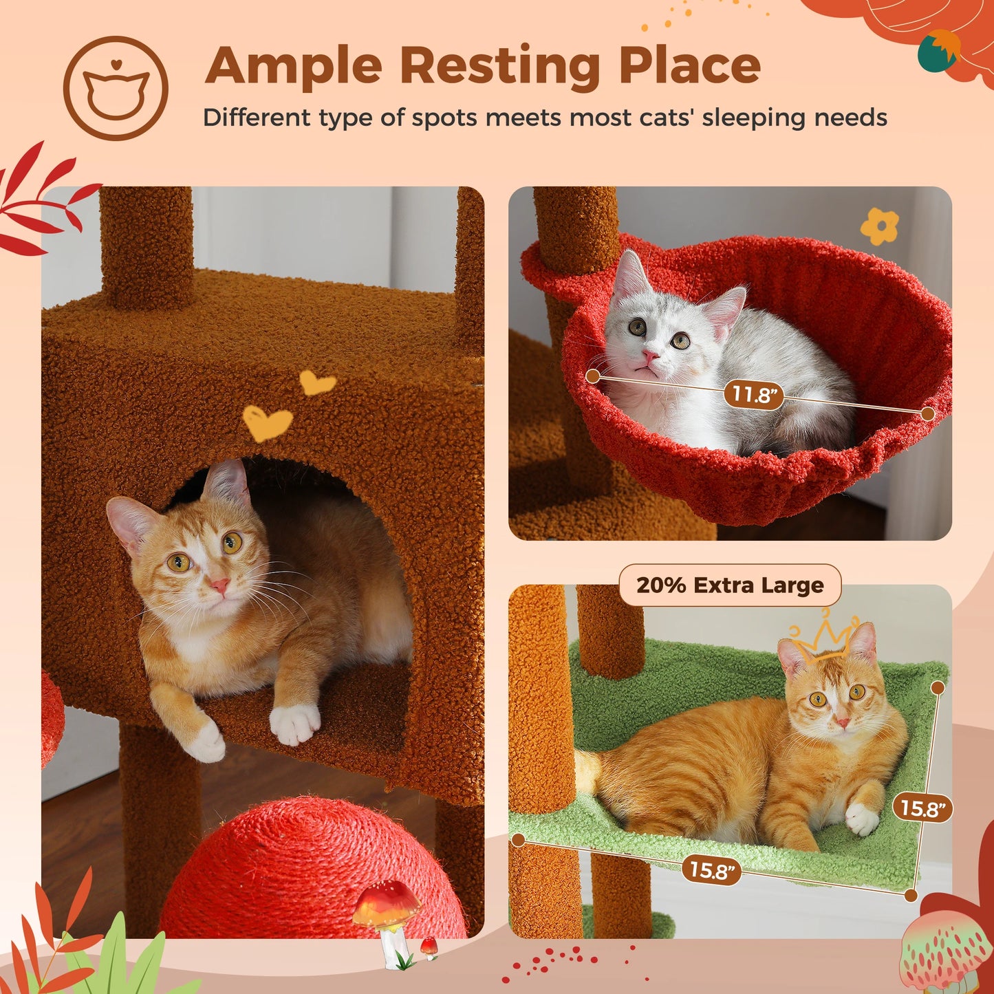 PETEPELA Cat Tree Floor to Ceiling Tower Adjustable Height Cat Condo Hammock