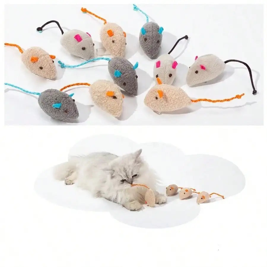 Interactive Fleece Cat Mouse Toy With Squeaking Rattle For Indoor Use