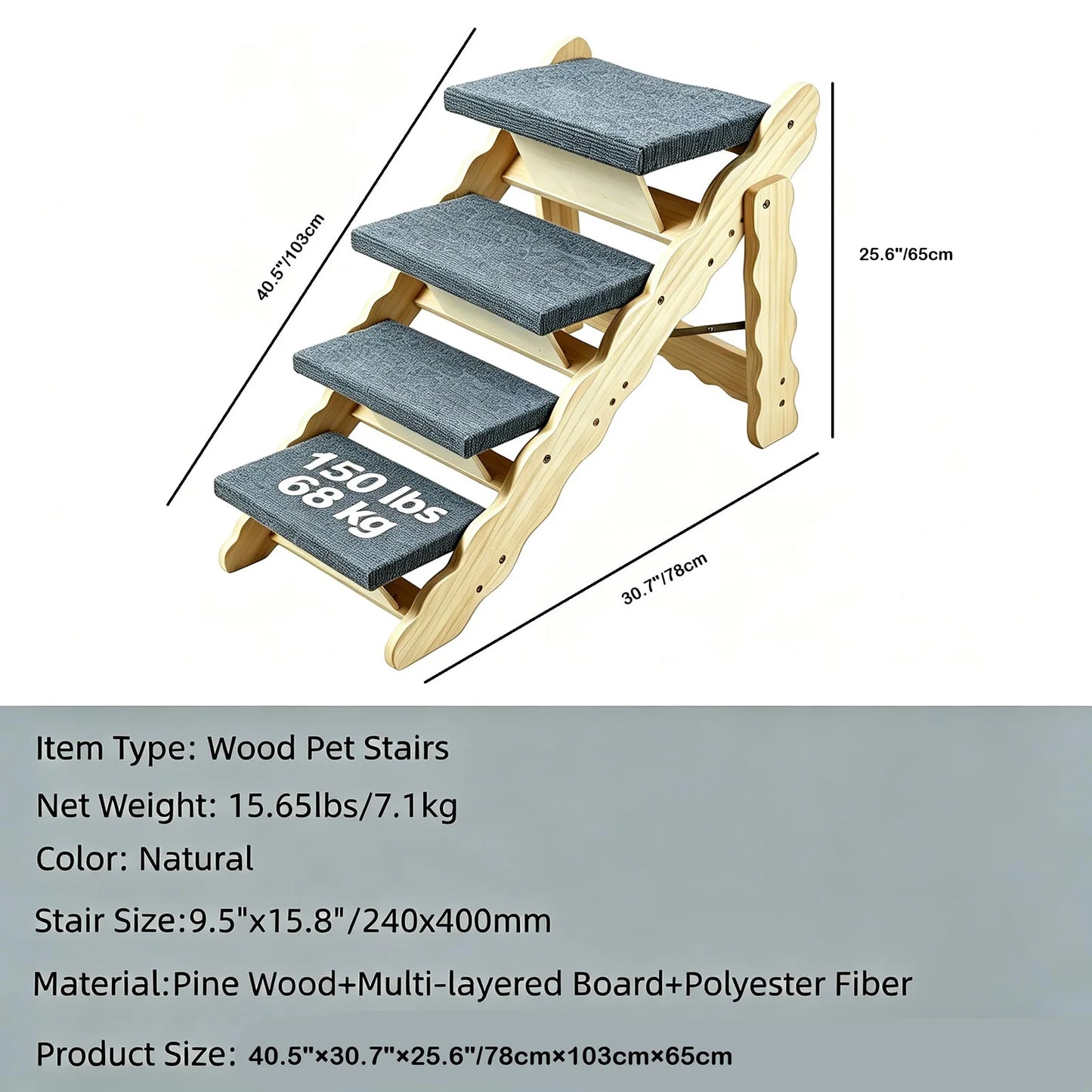 DishyKooker Wooden Pet Stairs And Folding Dog Safety Ramp