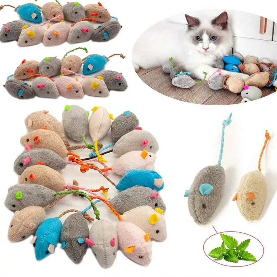 Interactive Fleece Cat Mouse Toy With Squeaking Rattle For Indoor Use