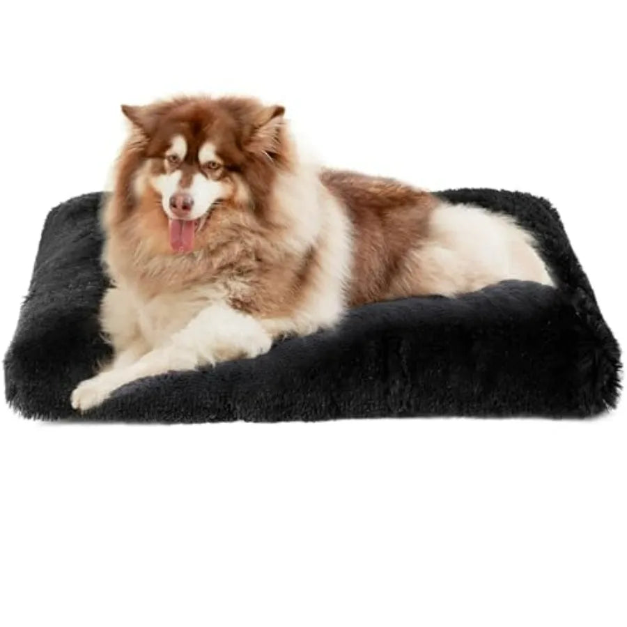 Fluffy Dog Crate Bed Plush Faux Fur Pad Calming Washable For Dogs