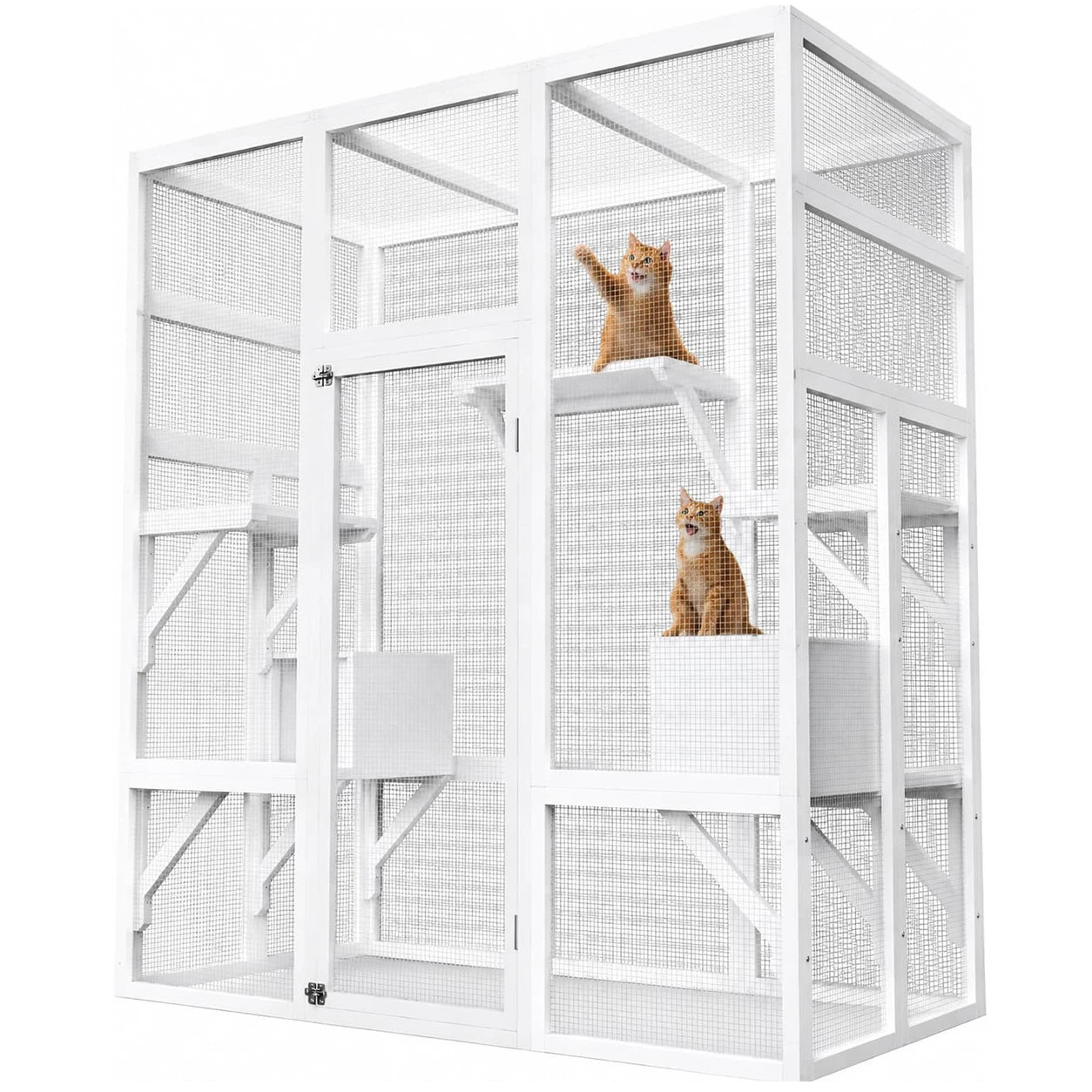 HiMISS Outdoor Catio Cat Enclosure Wooden House With Raised Platforms