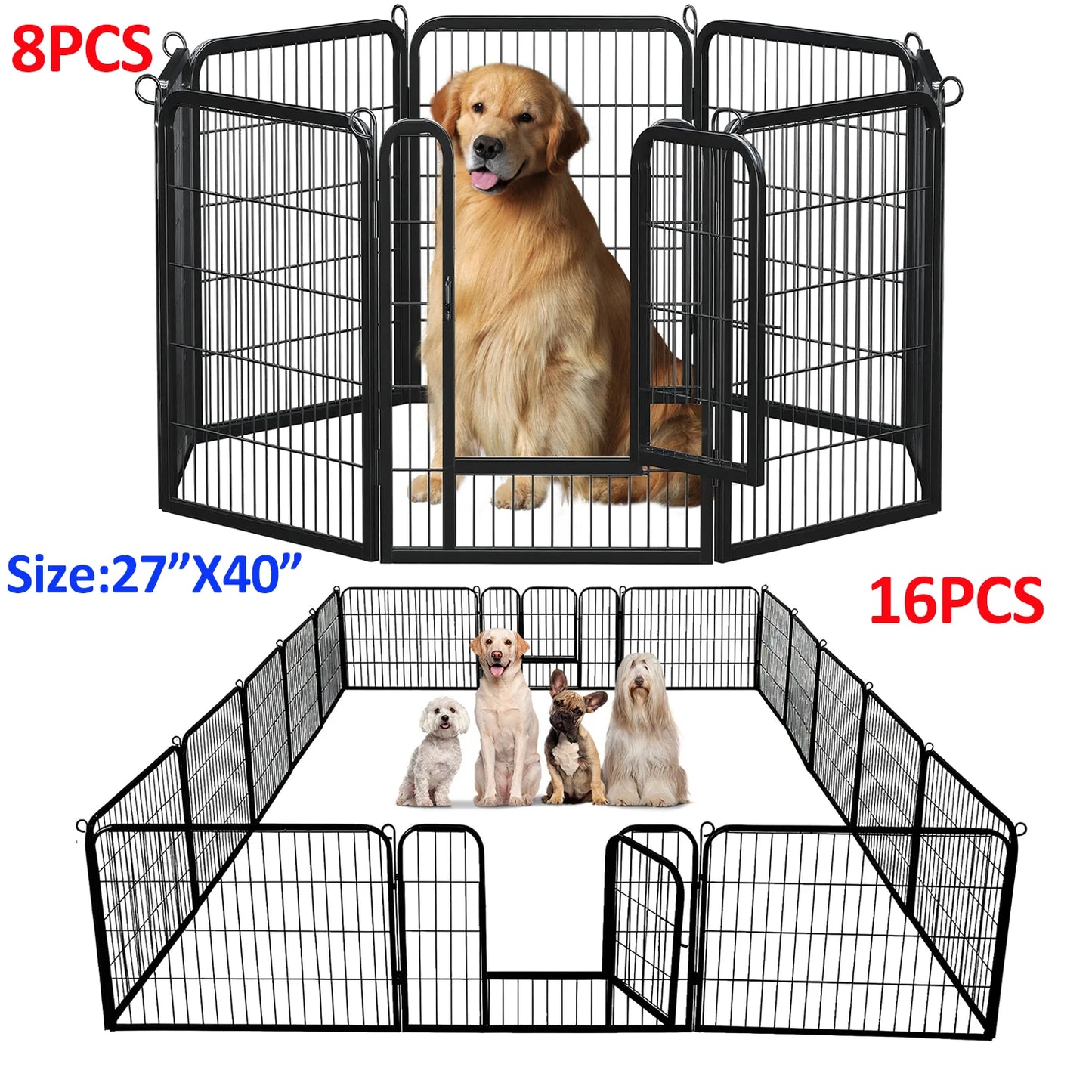 Dog Playpen With Door Foldable Metal Pet Fence Heavy Duty