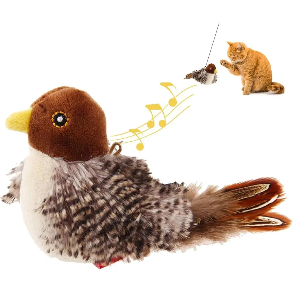 Interactive Cat Toy Bird Squeaky Chirping With Feather Tail