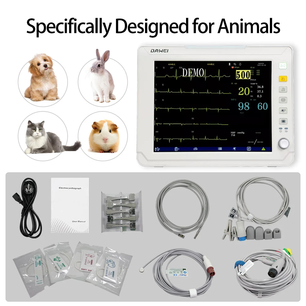 DAWEI Portable Veterinary Monitor 6 Parameter LCD Display