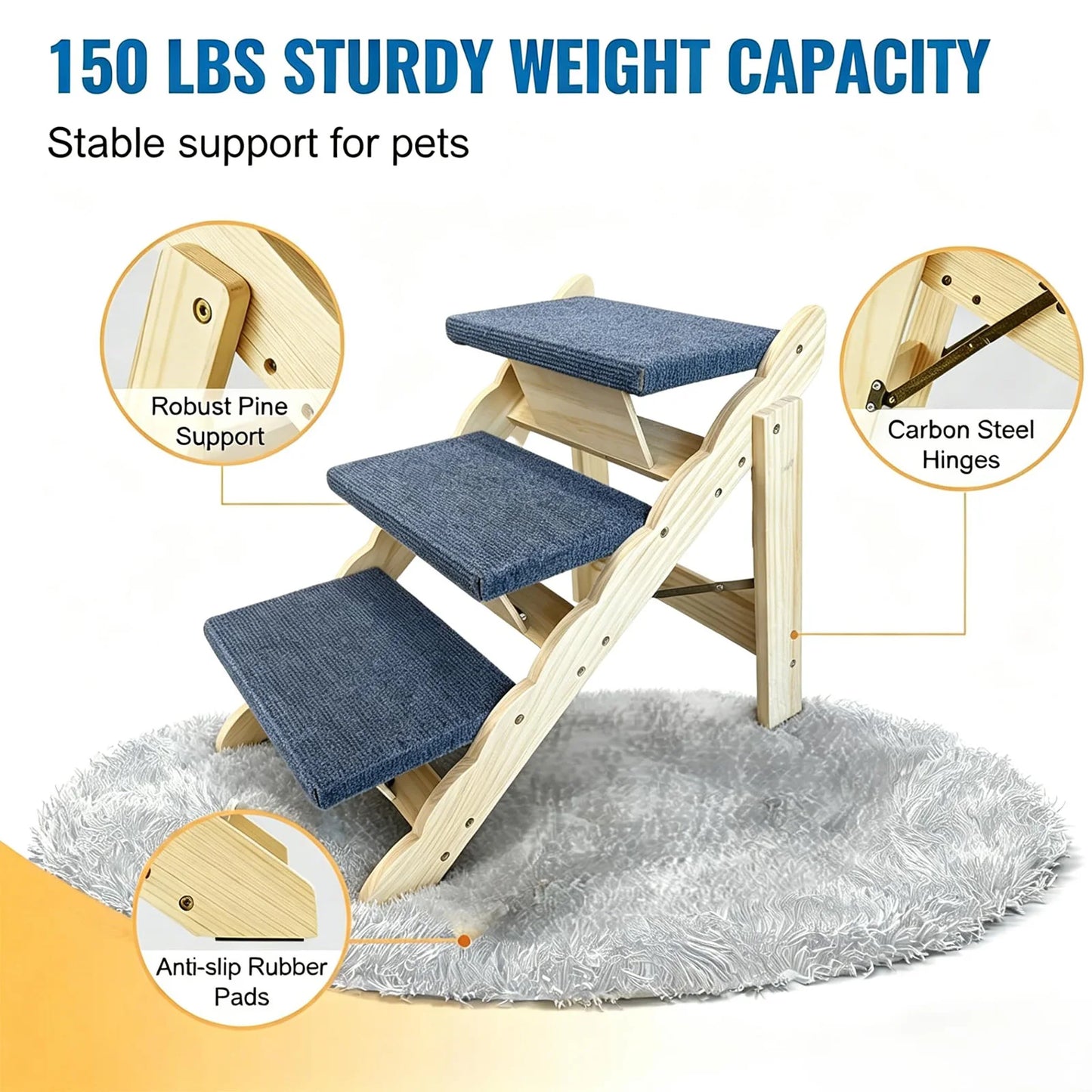 DishyKooker Wooden Pet Stairs And Folding Dog Safety Ramp