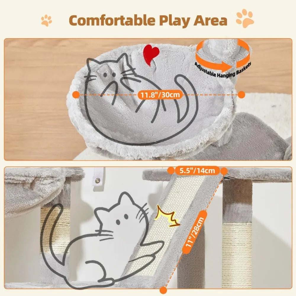 NBVCX Cat Tree With Adjustable Condo And Plush Perch Tower