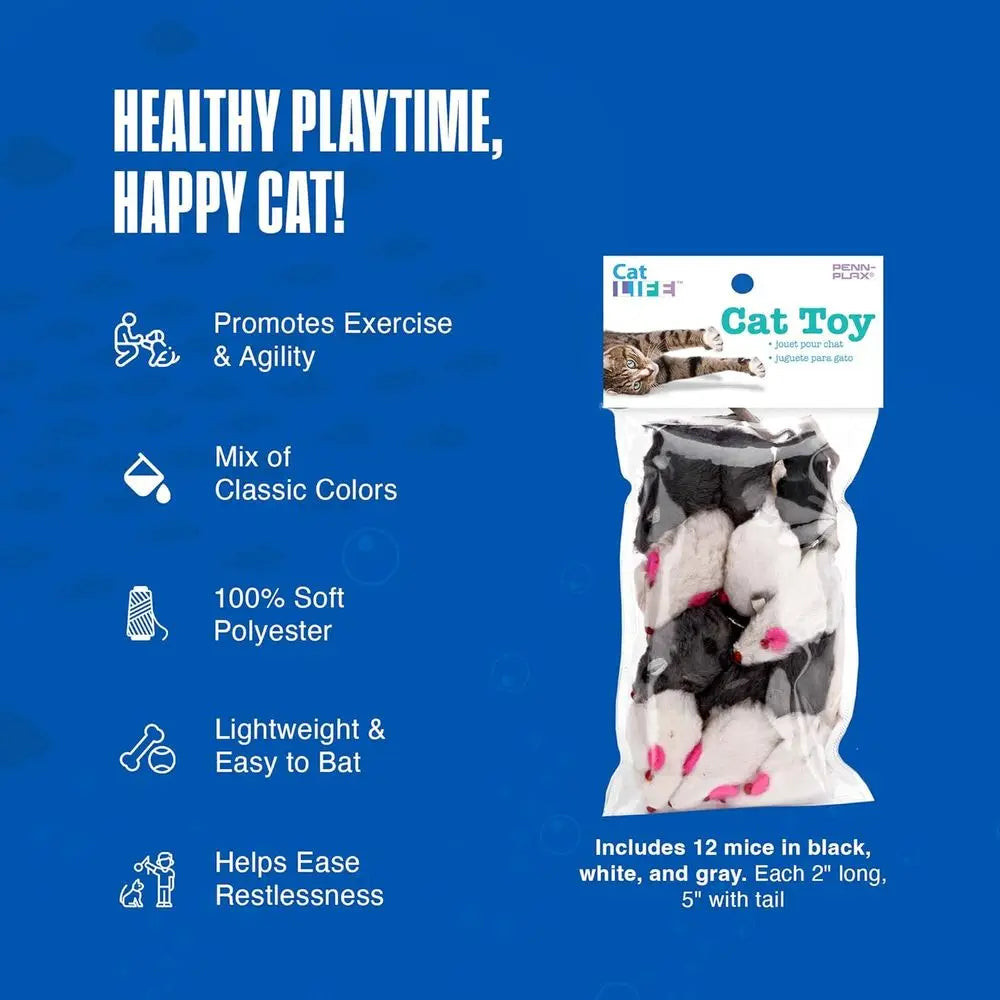 12 Pack Polyester Mice Cat Toys With Rattling Sound