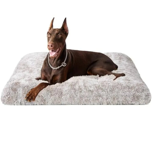 Fluffy Dog Crate Bed Plush Faux Fur Pad Calming Washable For Dogs