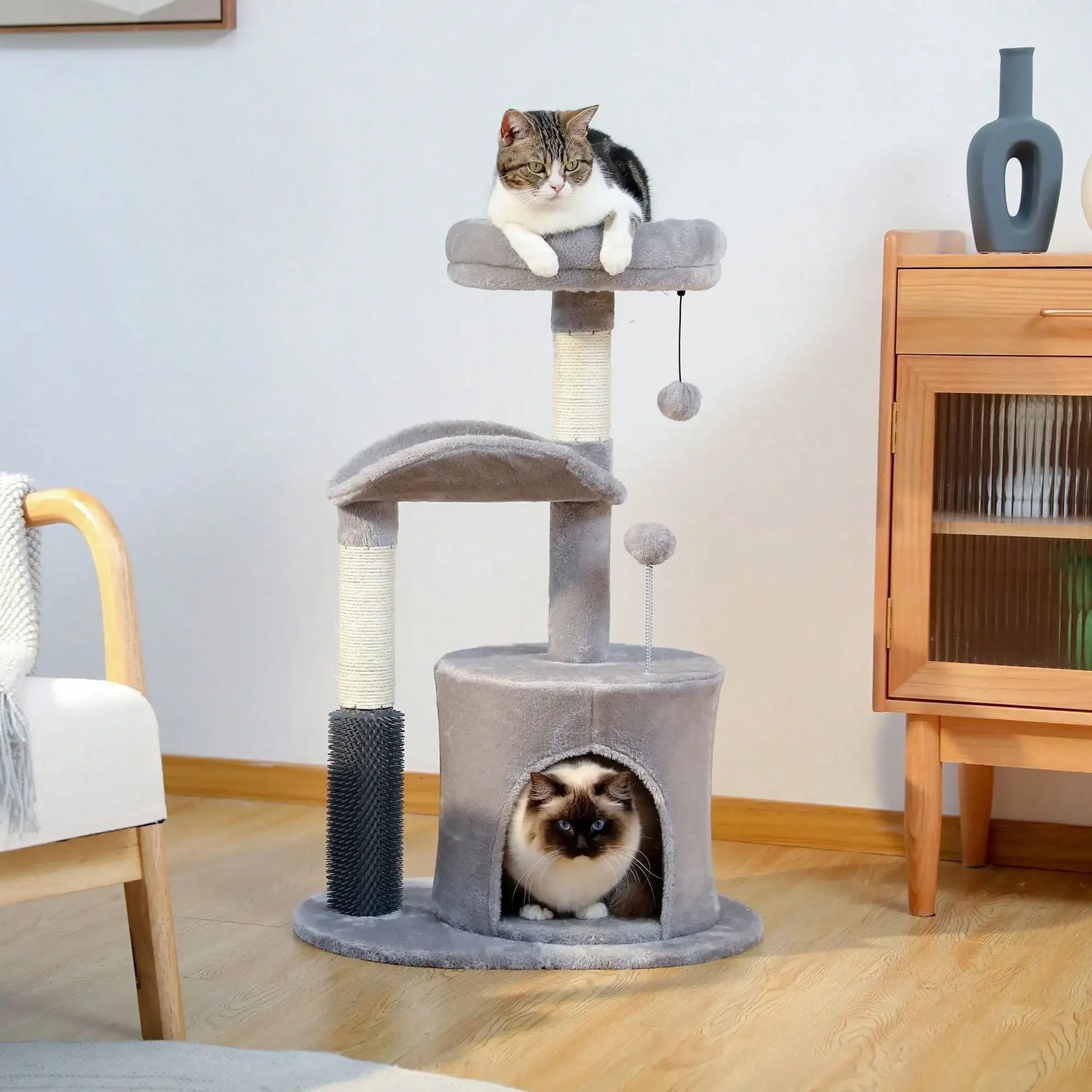 Cat Tree Tower With Self Groomer And Sisal Scratching Post