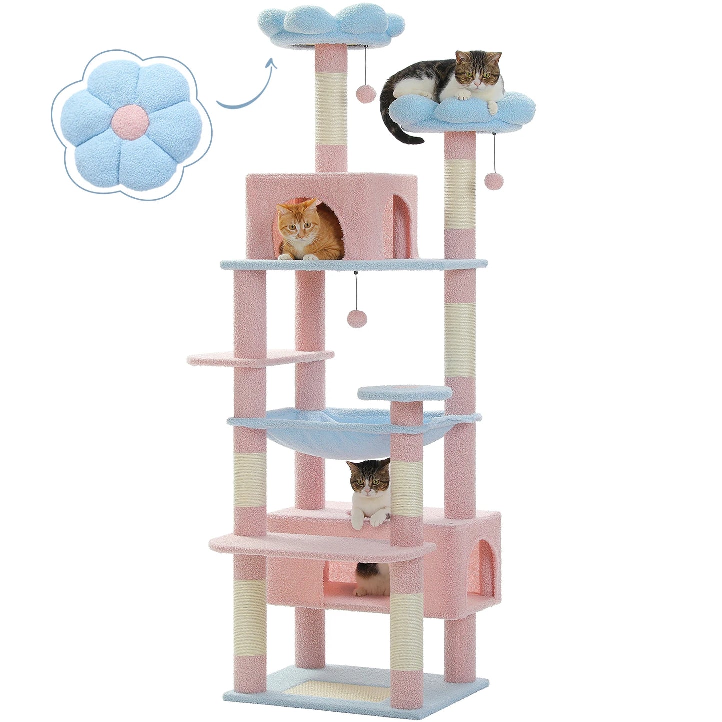PEQULTI Cat Tree Tower With Scratching Posts Board Hammock Condo