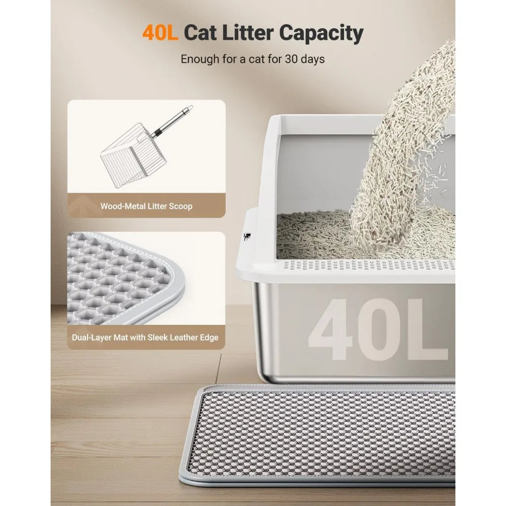 XIUWO High Sided Metal Cat Litter Box With Lid And Odor Control