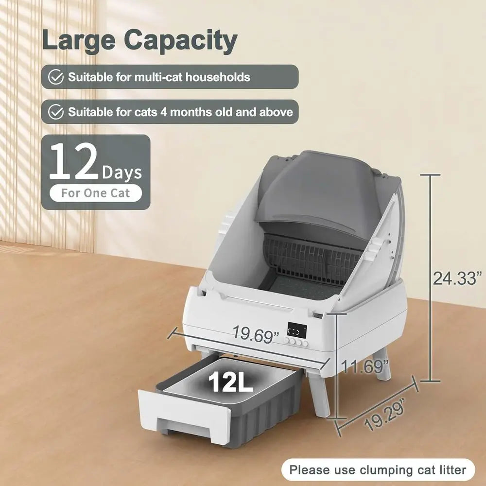 Cat Self Cleaning Litter Box With App Control Health Monitor