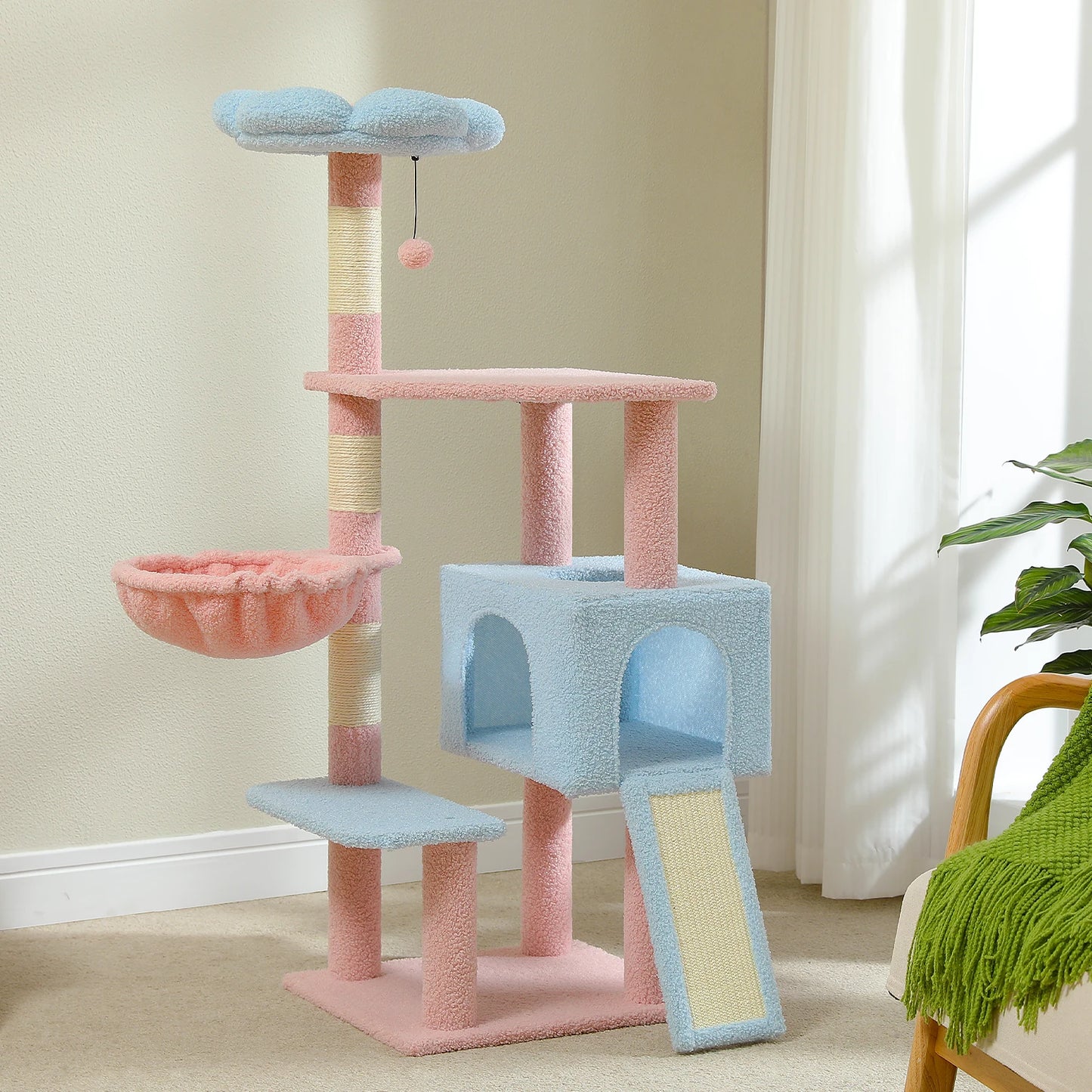 PEQULTI Flower Cat Tree Multi Level Cat Tower With Scratching Posts Hammock Ramp