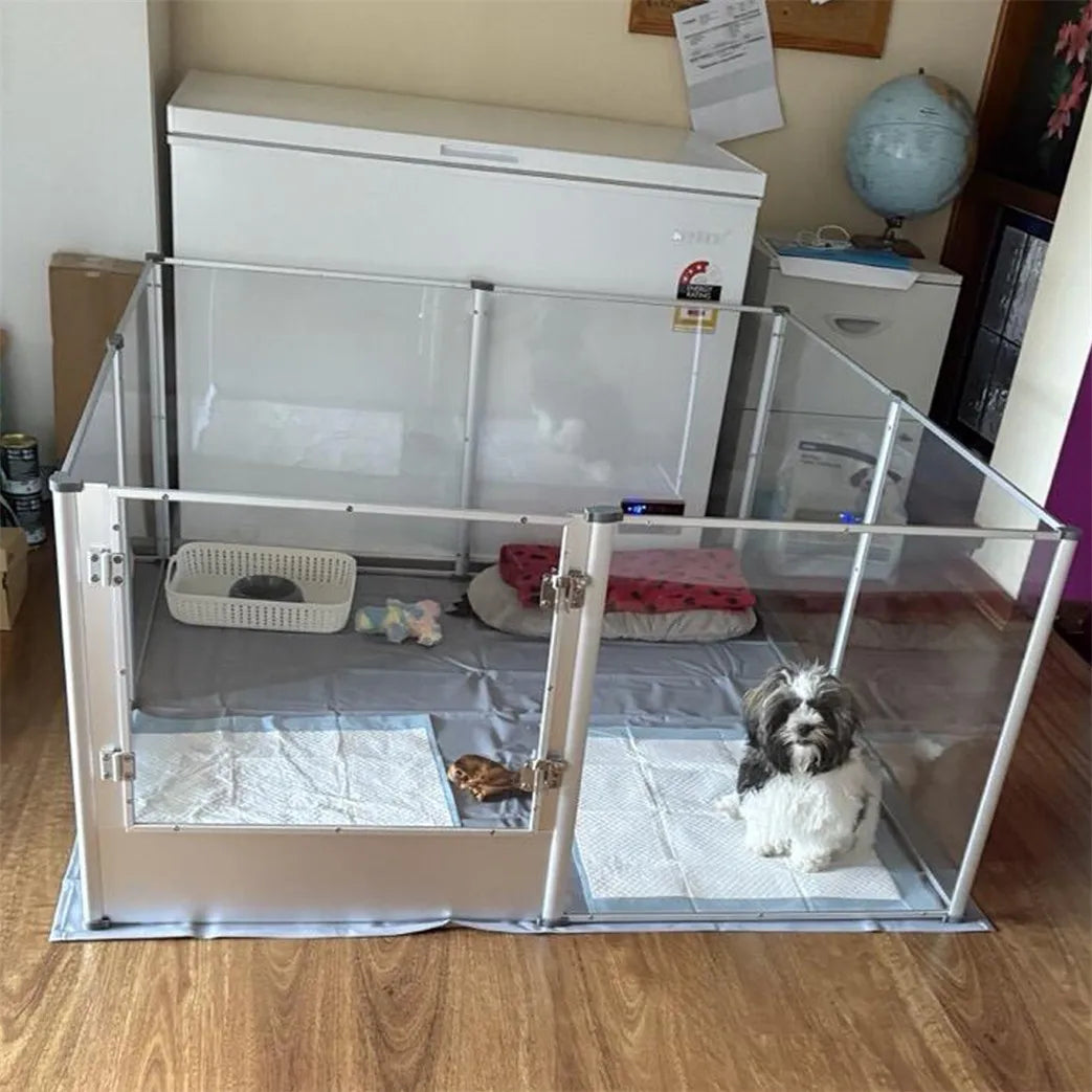 BORWART Acrylic Dog Playpen 3in1 Indoor Enclosure With Waterproof Pad