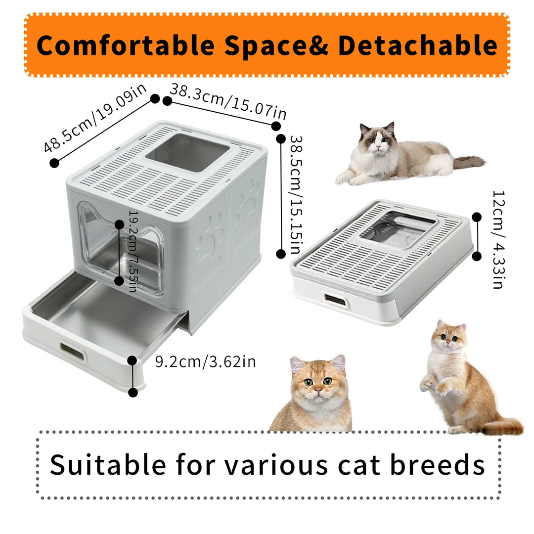 Detachable Enclosed Cat Litter Box With Stainless Steel Pan