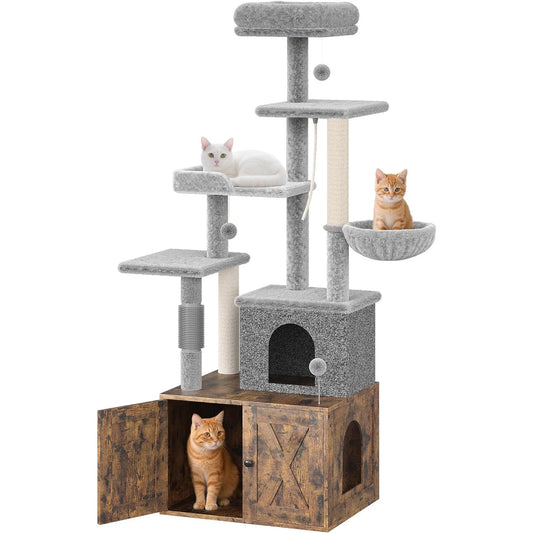 HiMISS Multi Level Cat Villa With Litter Box Scratching Post