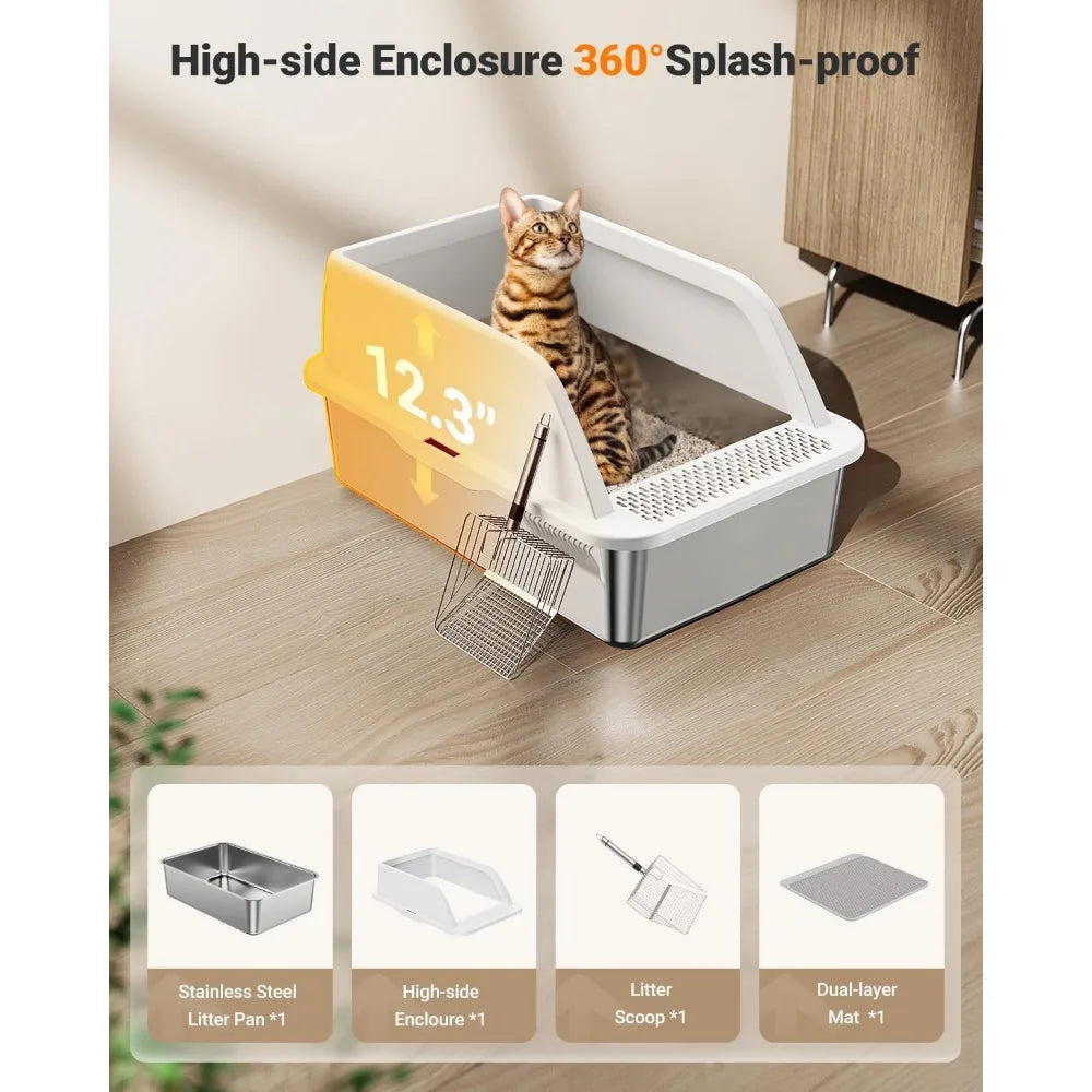 XIUWO High Sided Metal Cat Litter Box With Lid And Odor Control