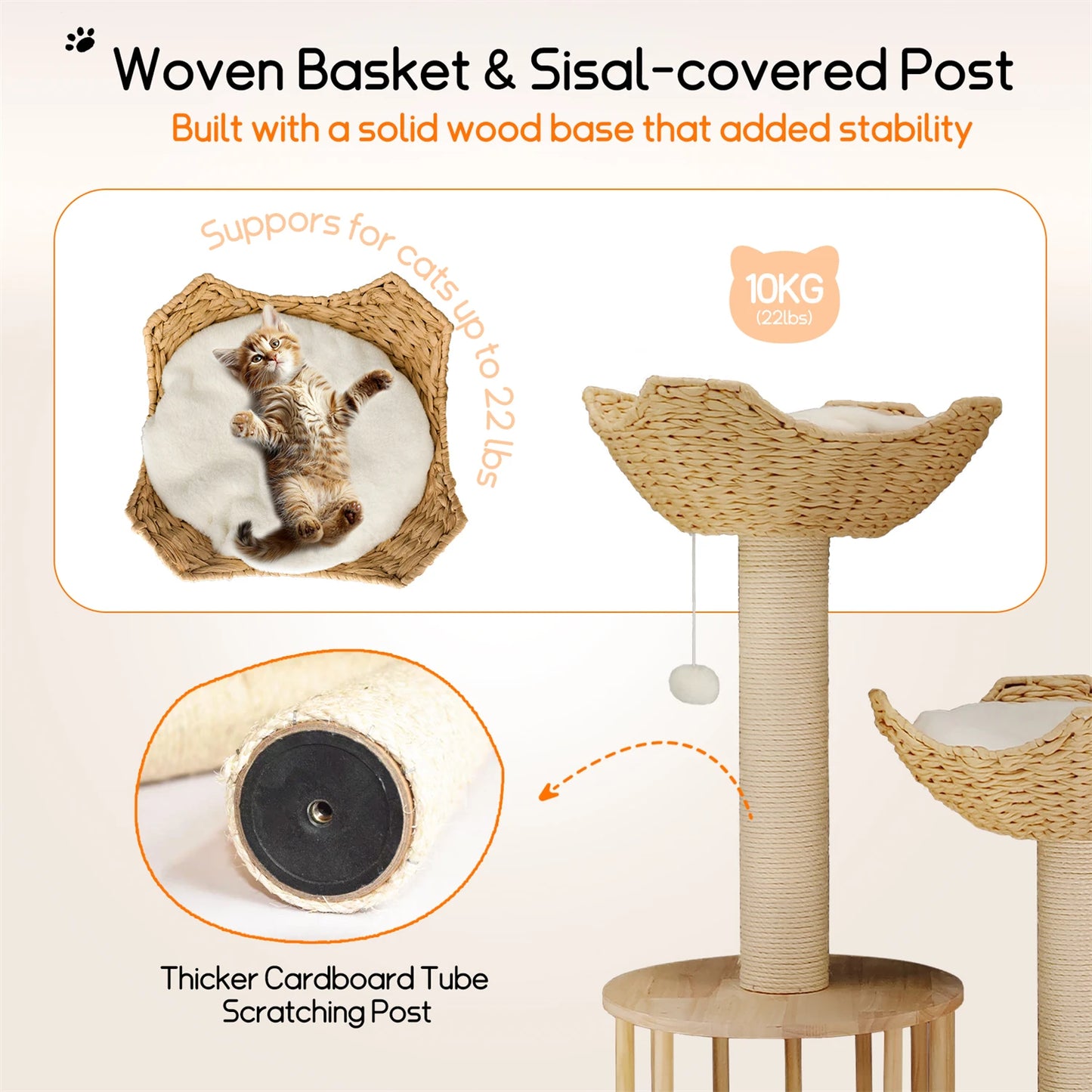 BINGOPAW Three Tier Cat Tree With Plush Cushion