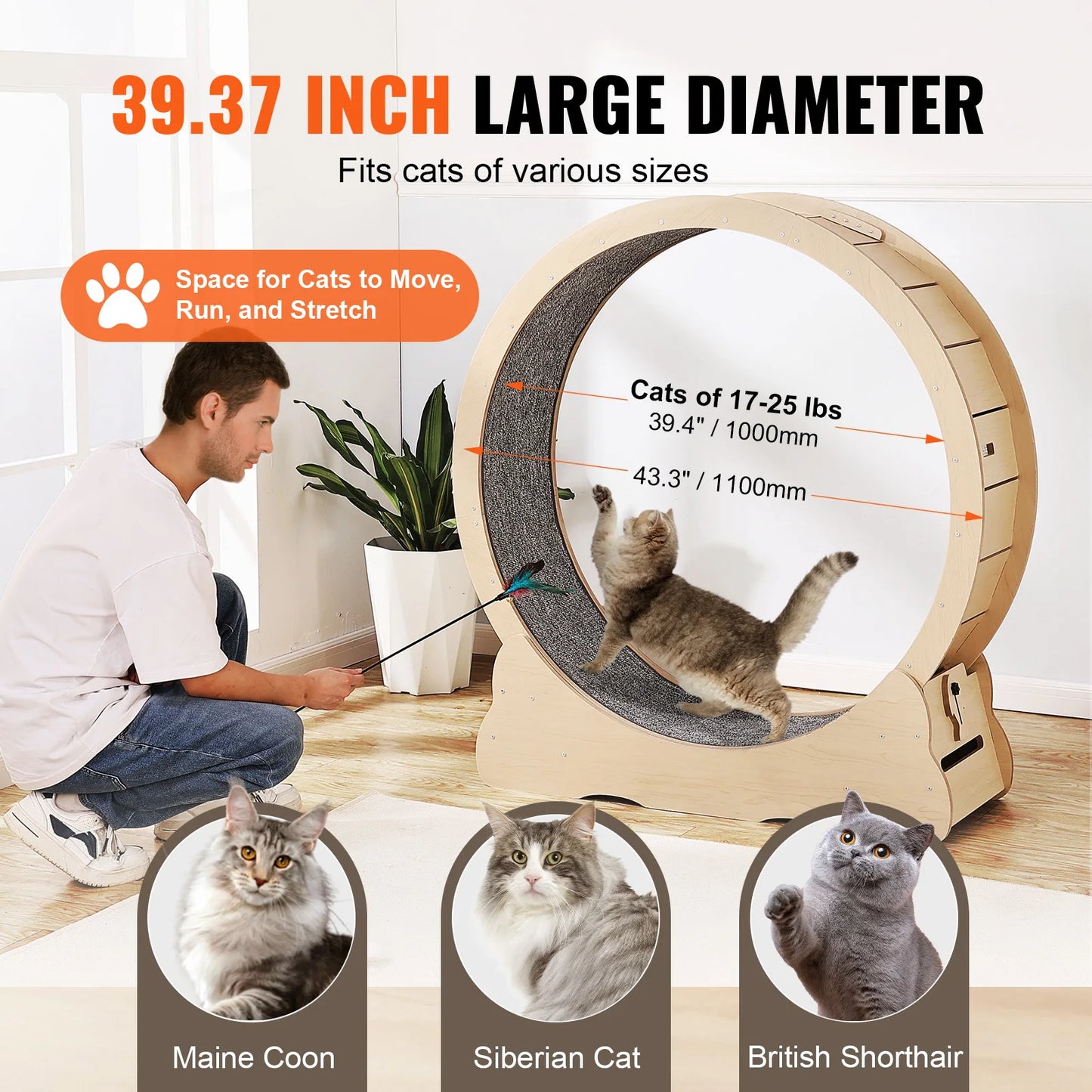 Wooden Cat Exercise Wheel Indoor Treadmill With Detachable Carpet