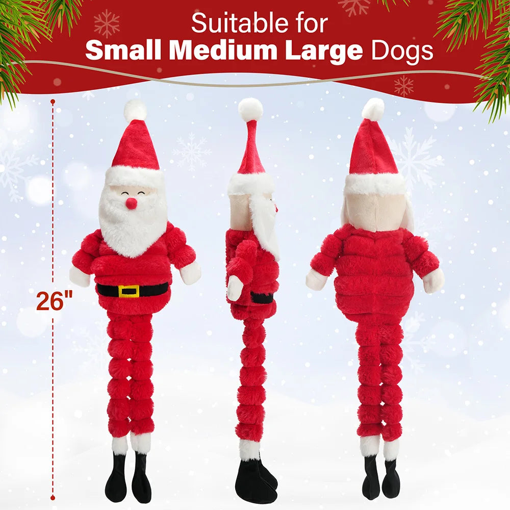 Santa Claus Plush Dog Toy Squeaky Crinkle Christmas Decoration