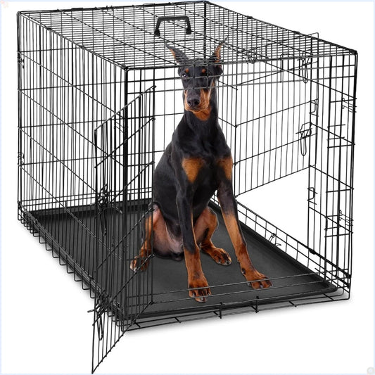 Dog Crate Double Door Wire Cage With Leakproof Pan Tray