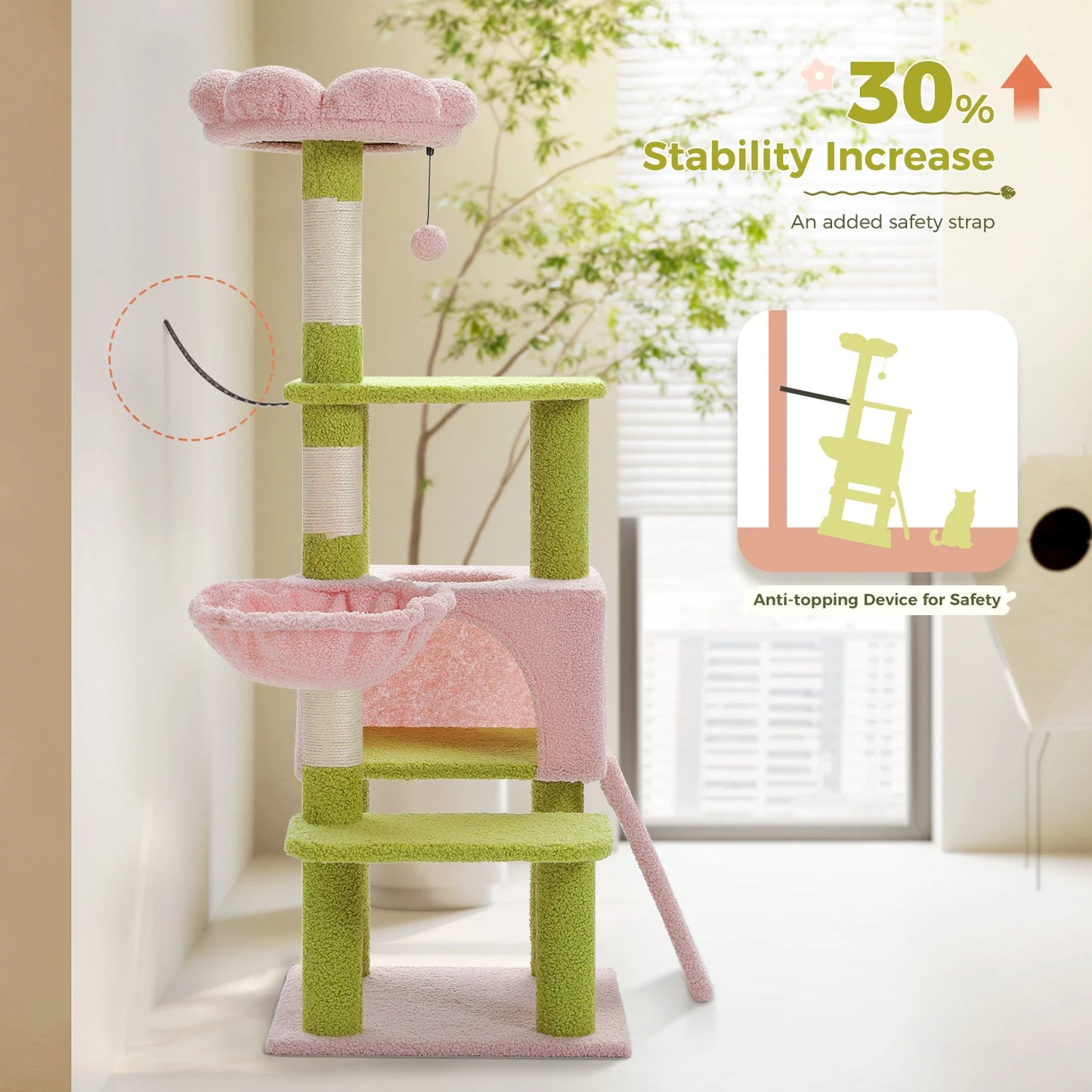 PAWZ Road Flower Cat Tree Multi Level Tower With Sisal Covered Scratching Posts