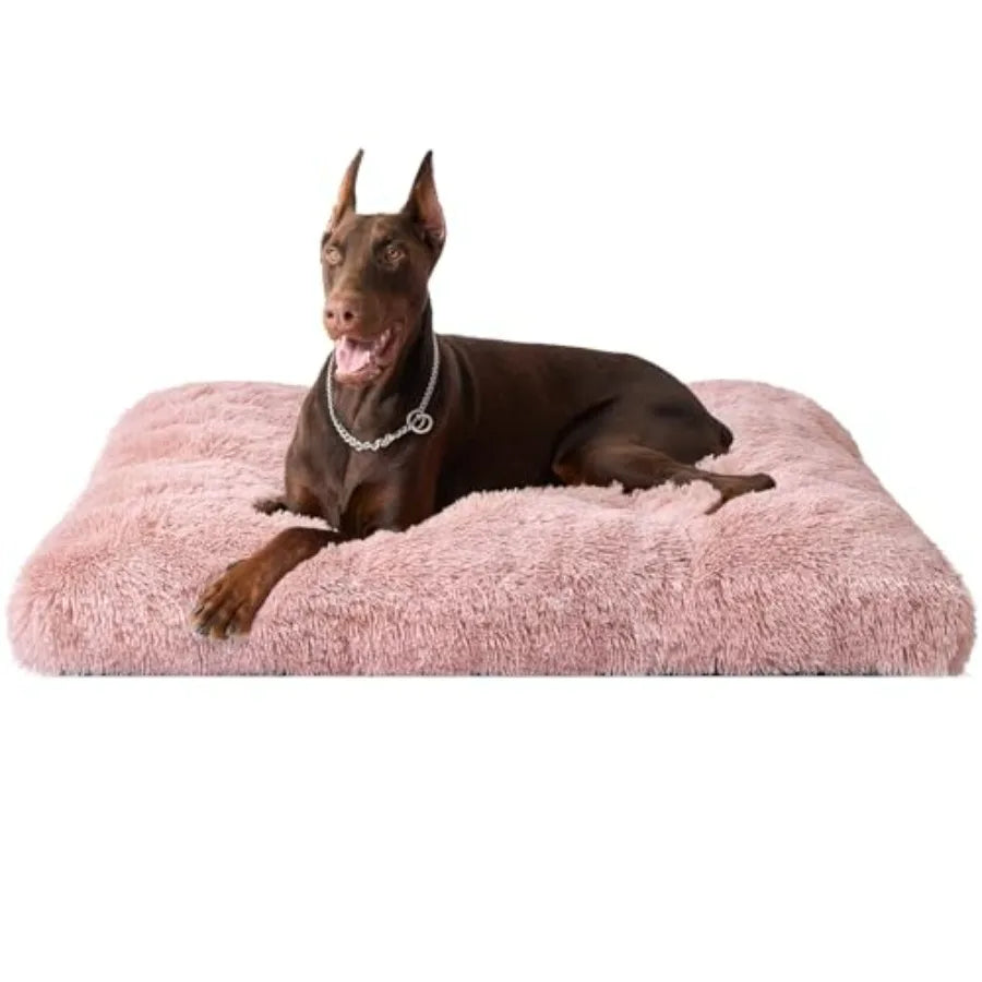 Fluffy Dog Crate Bed Plush Faux Fur Pad Calming Washable For Dogs