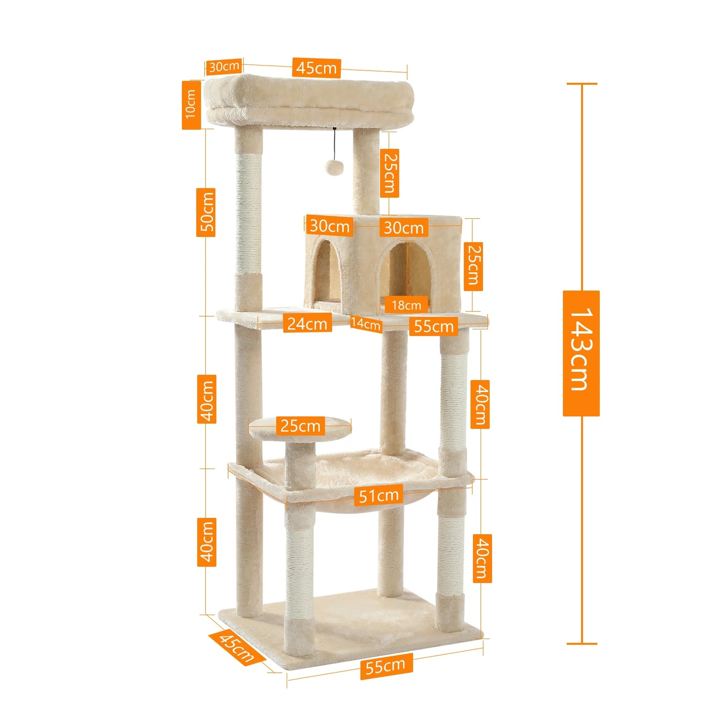 PAWZ Road Five Level Indoor Cat Tree Tower With Hammock