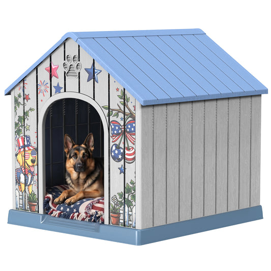 Weatherproof Outdoor Plastic Dog House With Printed Door