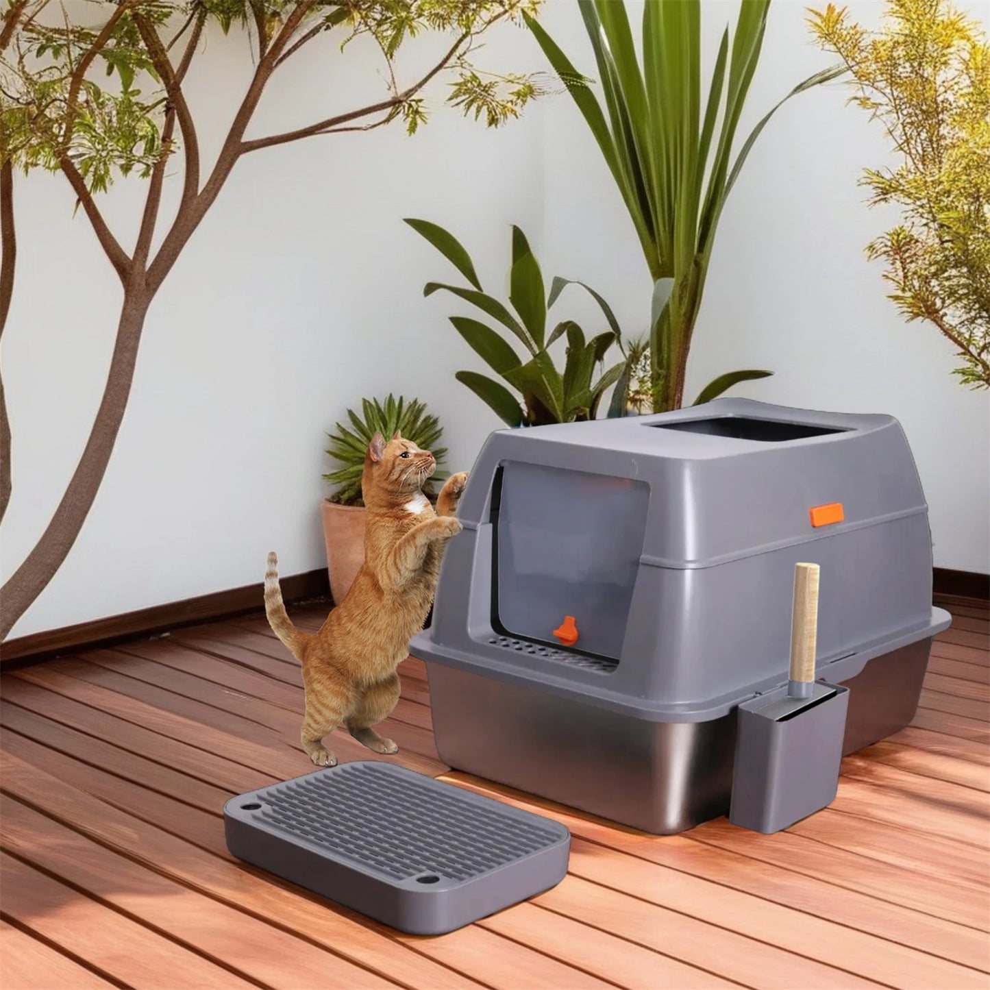 Enclosed Stainless Steel Cat Litter Box With Lid High Wall
